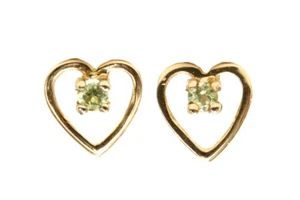 9ct Gold Peridot studs Small Heart earrings Gift Boxed Made in UK - Picture 1 of 7