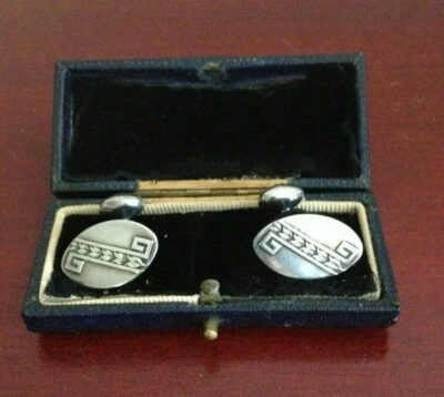 Gemelos vintage Foster & Bailey F & B Art Deco de plata esterlina.  Foto 1 de 4