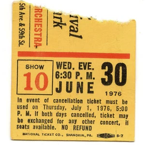 PETE SEEGER Concert Ticket Stub NYC CENTRAL PARK 6/30/76 SCHAEFER MUSIC FEST - Picture 1 of 2