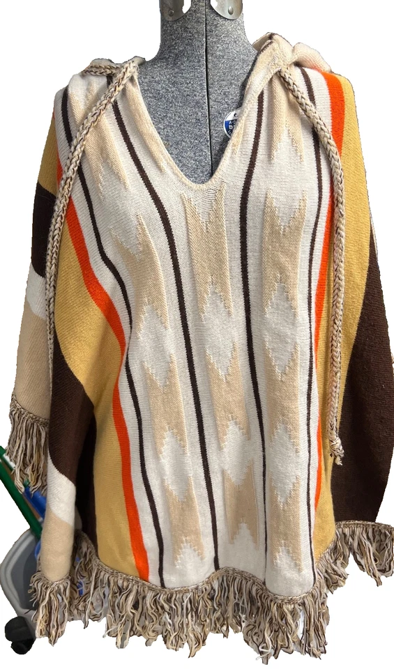 Vintage 70’s-80’s Cuddleknit Hooded Fringe Poncho - Image 1 of 4