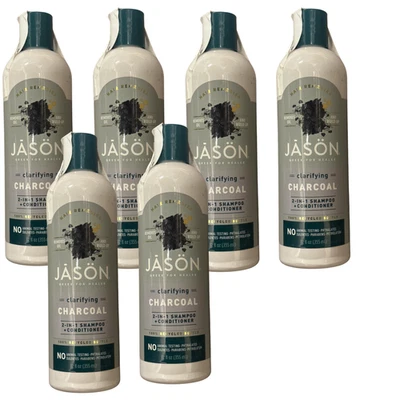 6 PACK JASON Clarifying Charcoal 2-in-1 Shampoo & Conditioner 12oz – NEW - Image 1 of 2