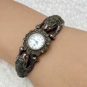 Vintage Jaguar Panther Uhr 925 Sterling Markasiten Art Deco Stil läuft nicht - Bild 1 von 8