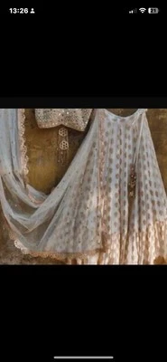 White Indian PartyWear Mirrors Lehenga Lengha Choli Pakistani Skirt Top - Image 1 of 2