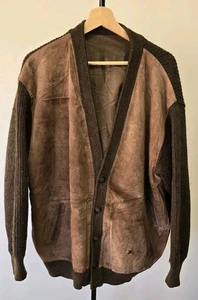 Vintage Burberry Strickjacke Wildleder Jacke Pullover Wolle / Mohair Gr. 7 / XL  - Bild 1 von 10