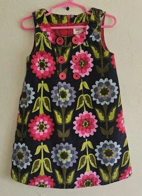 迷你紧身套衫连衣裙海军蓝粉色绿色灯芯绒花卉 4-5 岁现代 Mod 4 5 — 第 1/4 张图片