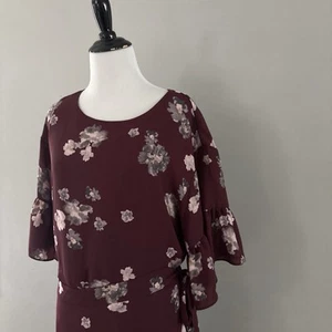 #Lark & Ro Wickelkleid dunkelpflaume Blumenmuster 3/4-Ärmel ~ Größe 14 - Bild 1 von 17