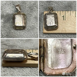 Vintage Sterlingsilber quadratisch Puffrand floral geätzt Medaillon LEX - Bild 1 von 10