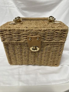 Mujer Cesta de Mimbre Ratán Asa Superior Bolso de Mano con Cierre de Medallón Preloved - Imagen 1 de 7