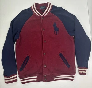 Ralph Lauren Jacket Youth Large 14/16 Navy Blue Red Big Pony Varsity Snap Button - Picture 1 of 11