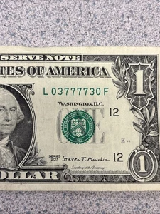 Quad Radar Fancy Serial Number L03777730F 2017A 1$ One Dollar Bill - Picture 1 of 4
