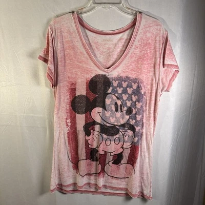 Camiseta Disney Mickey Mouse Rosa Burnout Cuello en V Gráfico Para Mujer Talla 2XL Foto 1 de 4