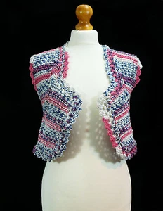 Hand knit and crochet mix ,multicoloured small waistcoat- hand made item - Picture 1 of 6