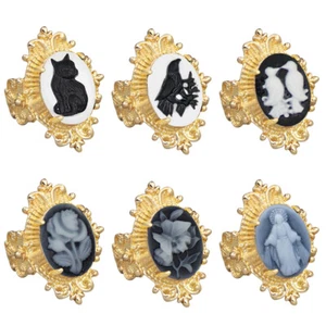 Wholesale Lot 10pcs Crow Cat Flower Cameo Ring Gold Color Mixed Flower Jewelry - Picture 1 of 14