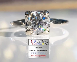 1 carat certified lab created diamond ring, 14k solid white gold ring size 6.75 - Picture 1 of 19