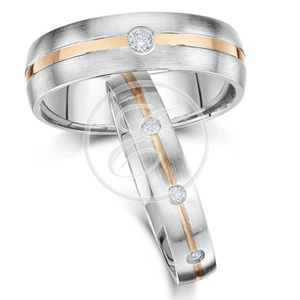 9ct Rose & White gold His & Hers Diamond Wedding Rings - Picture 1 of 3