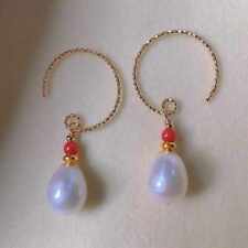 Fashion natural white Baroque Pearl Ruby beads gold 18k Earrings Beautiful Gift