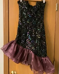 VINTAGE 90s NIGHT MOVES NEW YORK PARTY DRESS STRAPLESS PURPLE & BLACK SEQUINED - Picture 1 of 6