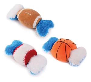 Grriggles CHAMPION DOUBLE TUGGER Dog Toy Squeaker Plush Sports Balls 2-Toys-In-1 - Picture 1 of 4