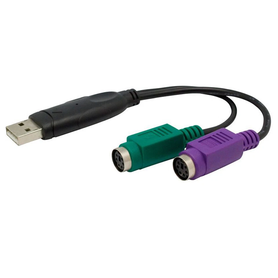 E28 USB Plug To 2x Ps/2 PS2 Socket Adapter Cable Converter for Mouse Keyboard - Image 1 of 4