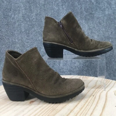 Fly London Boots Womens 38 Ankle Booties Green Suede Heeled Zipper Casual - Image 1 of 4