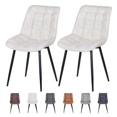 2Pcs Faux Matte Suede Leather Dining Chairs w/Padded Seat and Metal Legs Alba - Image 1 of 4