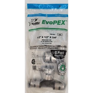 3 Pk SharkBite EvoPEX 1/2-in x 1/2-in x 3/4-in PEX Reducing Tee Reduction K408Z3 - Picture 1 of 2