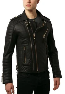 Nueva Chaqueta de Cuero Negra de Diseñador para Hombre Piel de Cordero Pura Motocicleta Café RacerJacket - Imagen 1 de 6