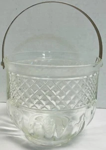 *Vintage*Mid Century* Clear Glass Diamond Pattern Ice Bucket with Silver Handle - Picture 1 of 7