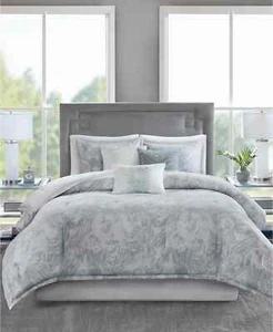 Madison Park Emory Reversible Marble 7-Pc Cotton Comforter Set - CAL KING - Grey - Picture 1 of 7