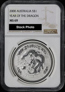 2000 Australia $1 Silver Lunar Series Year of the Dragon 1 oz NGC MS-69 - Picture 1 of 2