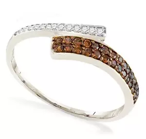 10K White Gold Chocolate Brown & white Diamond Ring Bypass Band .24ct - Picture 1 of 2