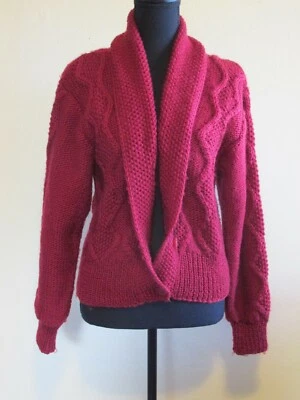 BCI CHAUS Cardigan Sweater Women Small Red Burgundy Wool Blend Thick Cable Knit - Image 1 of 4