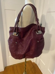 B Makowsky Large Woven Leather Hobo Shoulder Bag Plum Wine - Picture 1 of 10