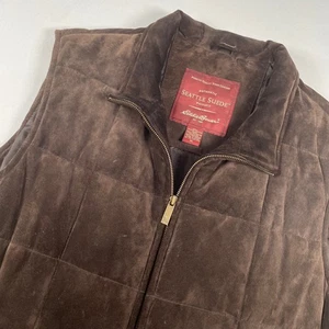 Eddie Bauer Seattle Suede Vest Mens XL Brown Quilted Full Zip Sleeveless - Picture 1 of 6