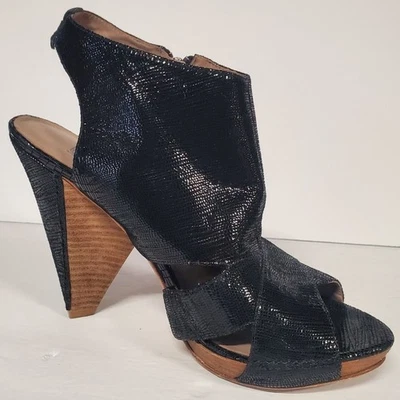 Belle Sigerson Morrison Italy Black leather shimmer open toe stiletto shoes 9 - Image 1 of 4