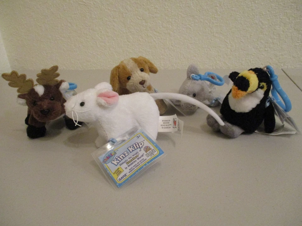 Webkinz Kinz Klips x5 con 5 códigos sin usar. Nuevo. Ratón Blanco, Cocker Spaniel y más Foto 1 de 1