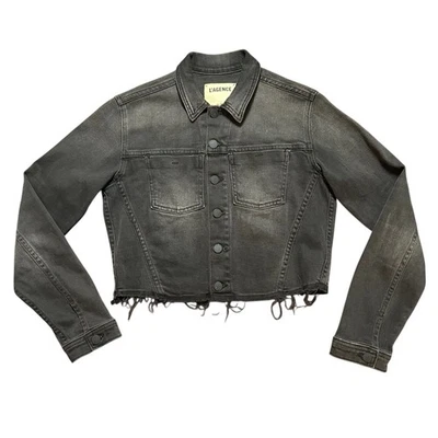 L'Agence Zuma Lace Up Cropped Jean Jacket in a Distressed Black Wash Size MEDIUM Foto 1 de 4