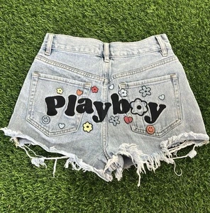 Playboy X Pacsun Cut Off Distressed Denim Shorts Size 25 - Picture 1 of 9