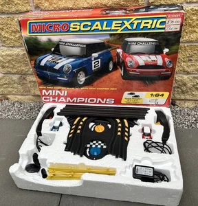 Micro Scalextric Mini Champions BMW Mini Cooper Red & Blue Working Boxed 1:64 - Picture 1 of 18