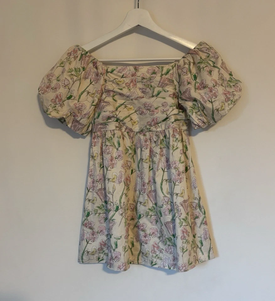 Gingersnaps Dress 10Y Floral Mini Aline Short Puff Sleeve Square Neck - Image 1 of 4