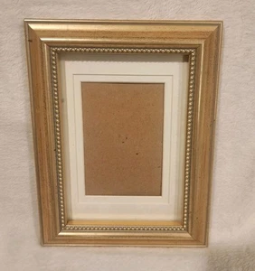 Gold Picture Frame Wood Photo Size 5x7" Glass Stand Hang - Picture 1 of 8