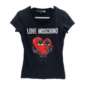 Love Moschino Punk Heart Graphic T-Shirt Black Sz 38 M IT M Made in Turkey #24 - Picture 1 of 13