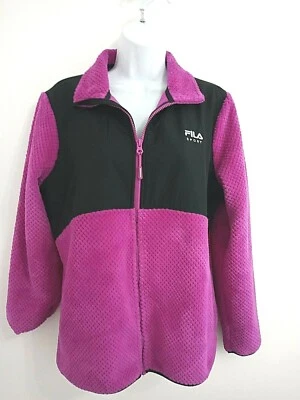 Abrigo chaqueta grande FILA Sport L para mujer piel sintética cremallera felpa rosa y negro logotipo Foto 1 de 4