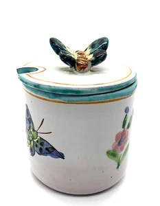 Hand Painted Lidded Butterfly Canister Jar, Italy - Picture 1 of 10