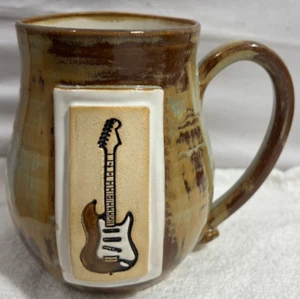 Electric Guitar Cup Mug by Joyful Clay Drip Glaze 5" high - Picture 1 of 4