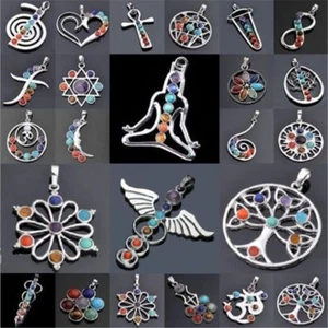 Seven Chakra Healing Point Reiki Bead Gemstone Pendant + Necklace+ Gift Pouch - Picture 1 of 39