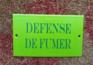 Plaque émaillée DEFENSE DE FUMER émail véritable vert pomme Made in France - Picture 1 of 1