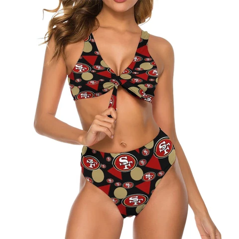 2pcs San Francisco 49ers Womens Bow Tie Bikini Printed Swimsuit, with Chest Pad Cover