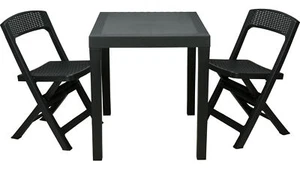 3-tlg Gartenmöbel Set in Rattanoptik - Sitzgruppe Anthrazit | 2 Stühle + 1 Tisch - Bild 1 von 2