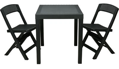 3-tlg Gartenmöbel Set in Rattanoptik - Sitzgruppe Anthrazit | 2 Stühle + 1 Tisch - Bild 1 von 2